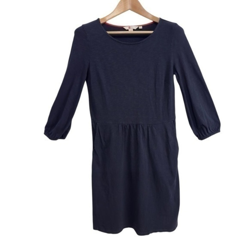 Boden Navy Cotton Long Sleeve Dress Size US 4 Petite Casual Pocket Dress